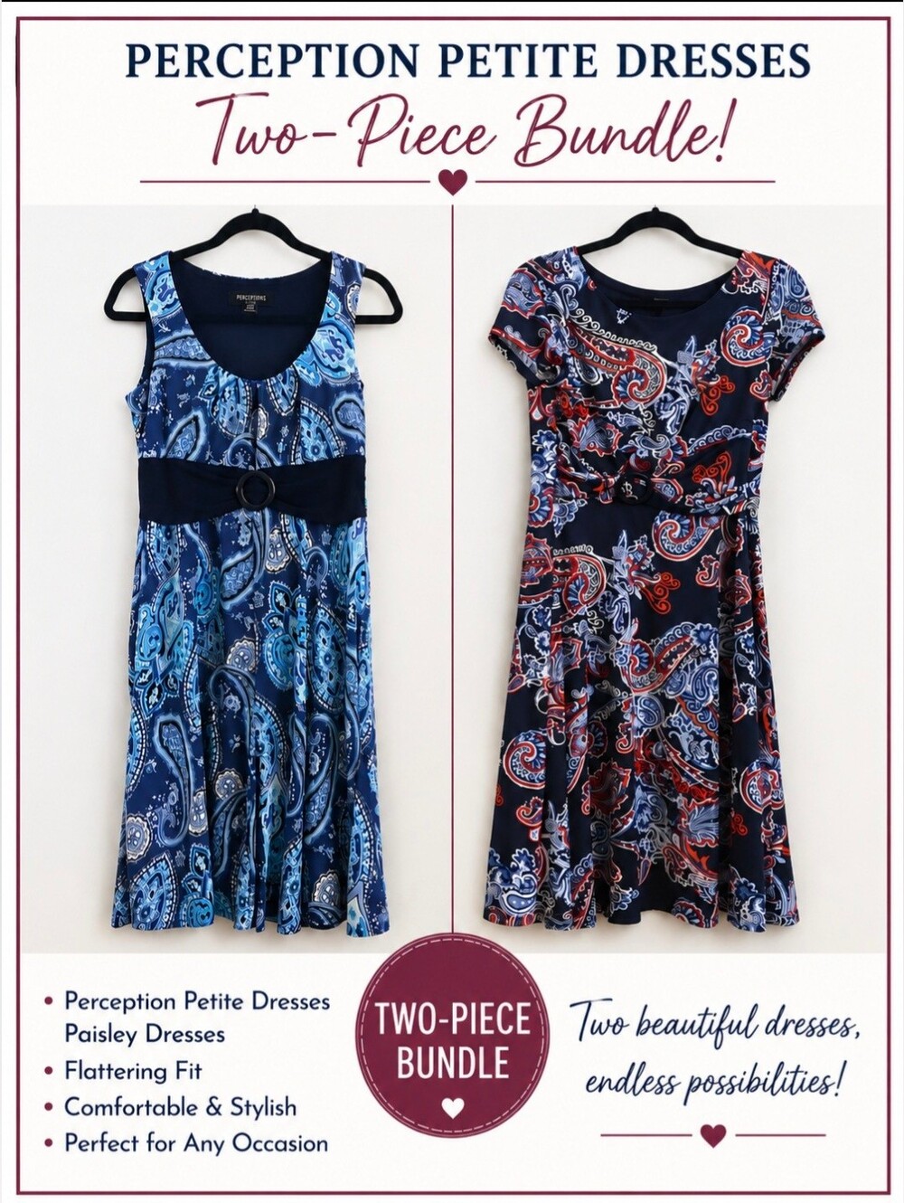 Perceptions Petite Paisley Dress Bundle Multi 2pc Set, Sleeveless/Short Sleeve